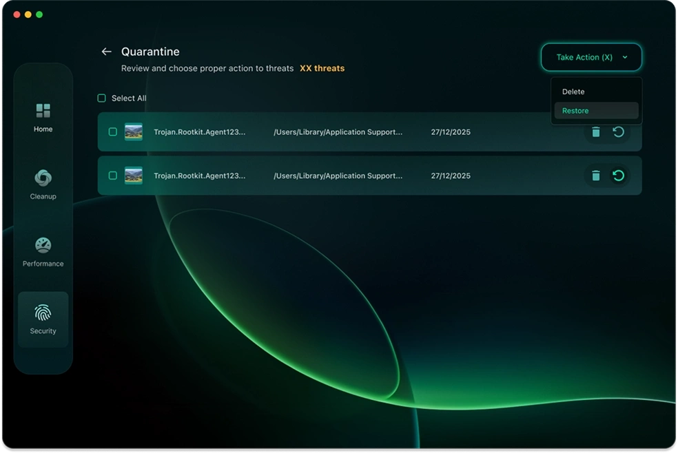 Quarantine Vault screen